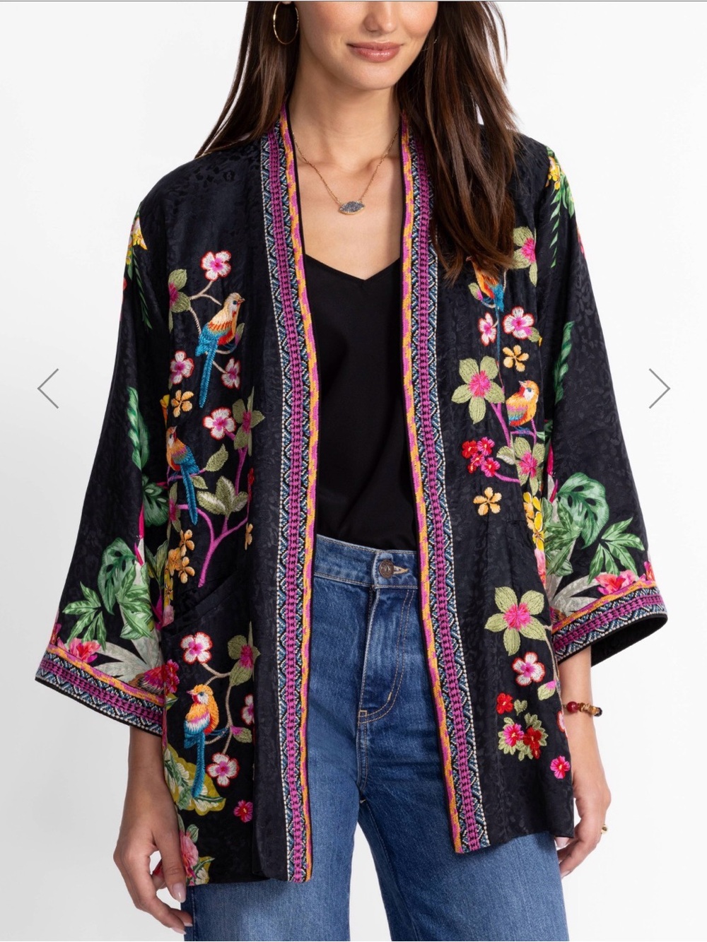 NWT Johnny Was Monica Kimono L Cover up Wrap Jacket Floral Bird Leopard Lining
